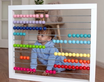 Big Abacus Toy Giant Wall Abacus Wooden Counting Toy Early Learning Toy Montessori toddler toy Kids Playroom Decor White Wall Abacus