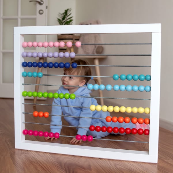 Big Abacus Toy Giant Wall Abacus Wooden Counting Toy Early Learning Toy Montessori toddler toy Kids Playroom Decor White Wall Abacus