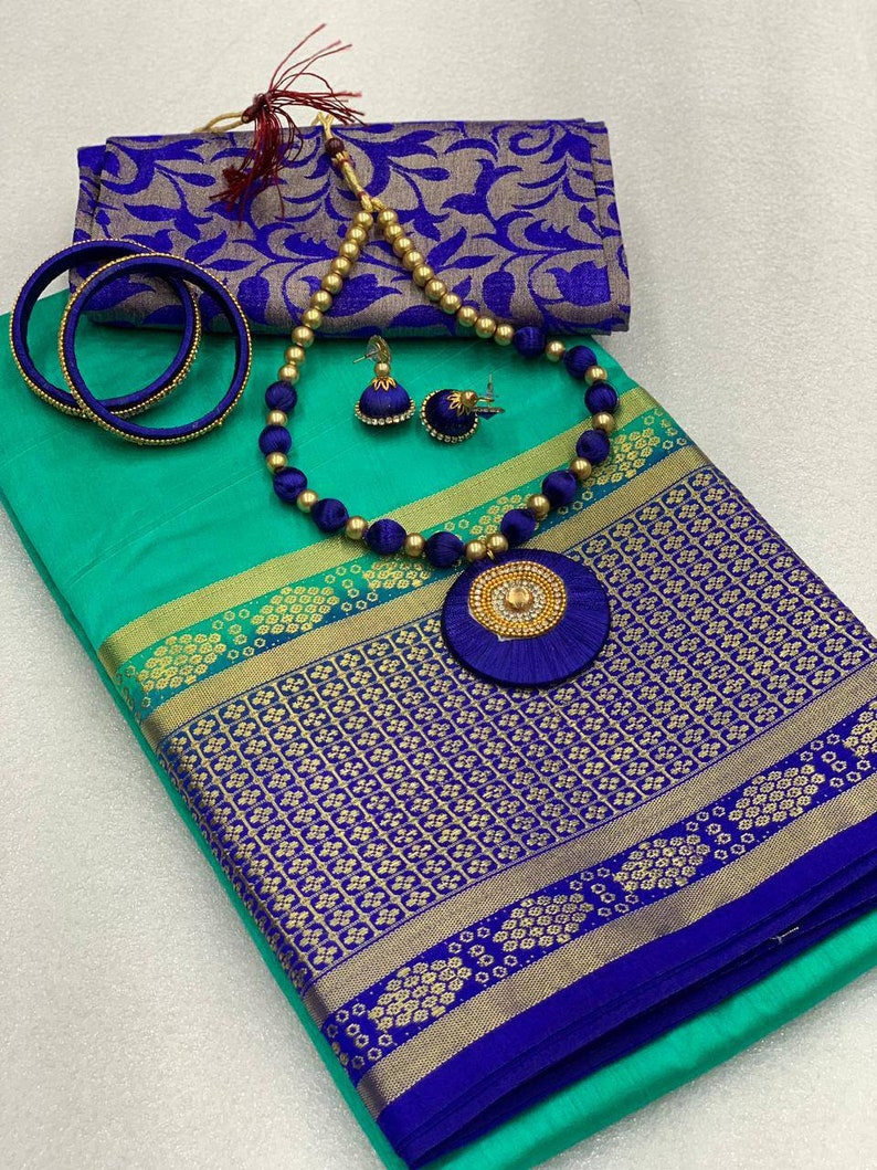 wedding saree designer saree saree dress sari Tusser Silk with designer border saree with blouse for women indian saree green saree