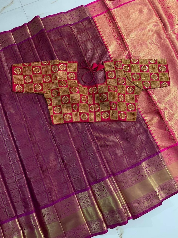 Kanchipuram Handloom Weaving Silk Saree and blouse for women,saree,saree for women,saree dress designer saree,indian saree,orange saree