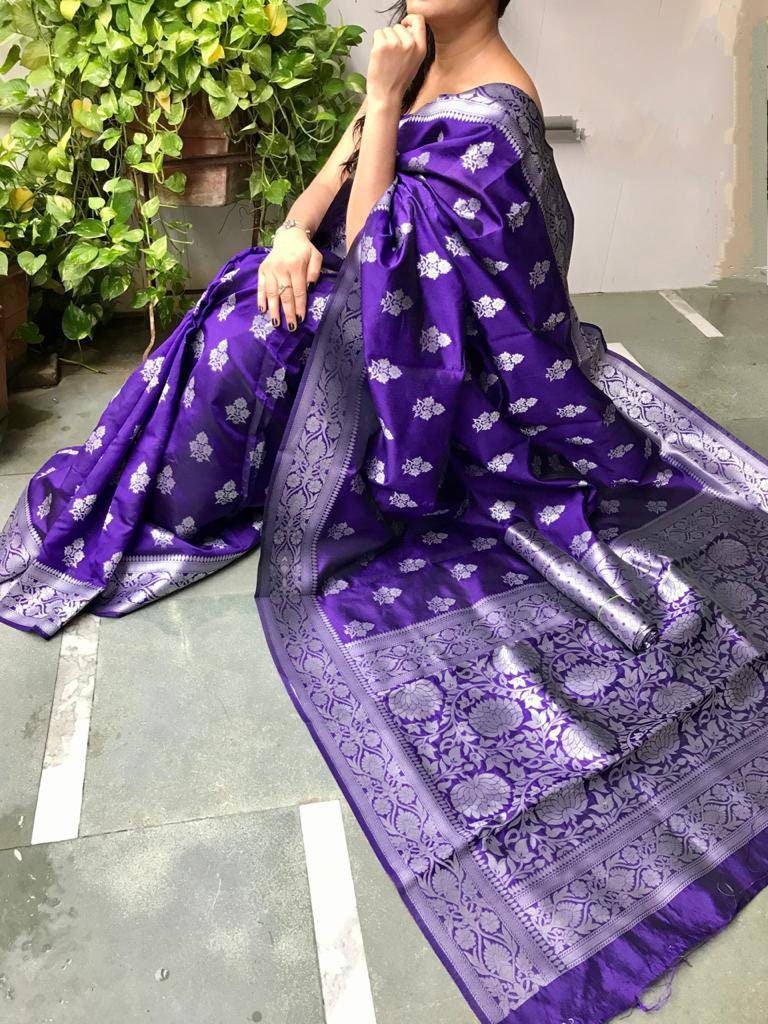 Indian Silk Saree Banarasi Weaving Saree With Stone Work Designer RichPallu Sari