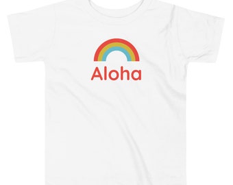 Aloha Rainbow Toddler Short Sleeve Tee, cute Hawaii kids t-shirt, fun colorful rainbow shirt
