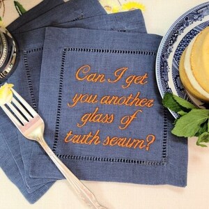 Custom Embroidered Linen Cocktail Napkins: Personalized Party Decor