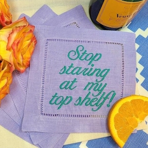 Custom Embroidered Linen Cocktail Napkins: Personalized Beverage Napkins