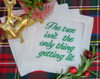 Custom Embroidered Linen Cocktail Napkins, Your Phrases or Ours, Set of 4, Funny Napkins, Bar Humor, Wedding Gift, Custom Christmas Gift