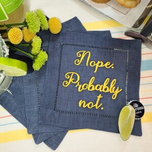面白いカスタム刺繍リネンカクテルナプキン、あなたのフレーズまたは私たちのフレーズ、リネンカクテルナプキン、バーカート、お父さんへのギフト、カスタムギフト