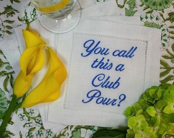 Personalized Embroidered Linen Cocktail Napkins, Custom Text & Colors