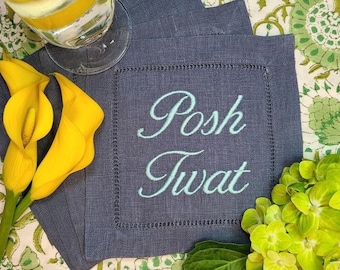 Personalisierte gestickte Leinen-Cocktailservietten, kundenspezifisches Monogramm