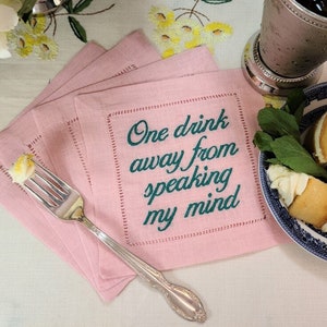 Custom Embroidered Linen Cocktail Napkins, Your Phrases or Ours, Create Your Own Set of 4, Bar Humor, Custom Wedding Gift, Monogrammed Gift