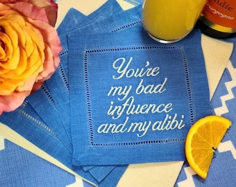 Servilletas de cóctel de lino bordadas personalizadas: regalo personalizado para carrito de bar