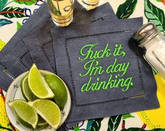 Bestickte Leinen Cocktailservietten: Benutzerdefinierter Text, Lustige Serviette, Geschenk verpackt