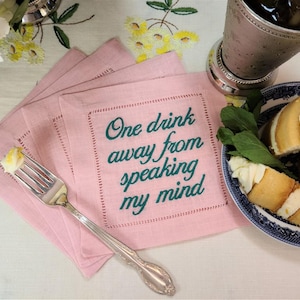 Custom Embroidered Linen Cocktail Napkins. Your Custom Text or Ours, Create Your Own Set, Monogrammed Napkins, Funny Cocktail Party Napkin