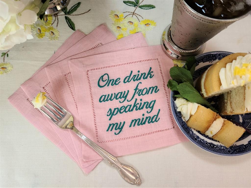 Custom Embroidered Linen Cocktail Napkins. Your Custom Text or Ours, Create Your Own Set, Monogrammed Napkins, Funny Cocktail Party Napkin