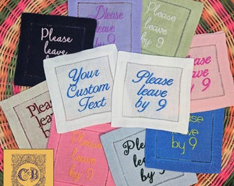 Custom Linen Embroidered Cocktail Napkins: Personalized Monogrammed Party Decor