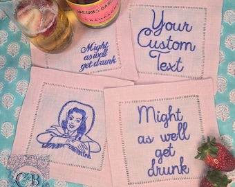 Bestickte Leinen-Cocktailservietten: Personalisiertes Barzubehör