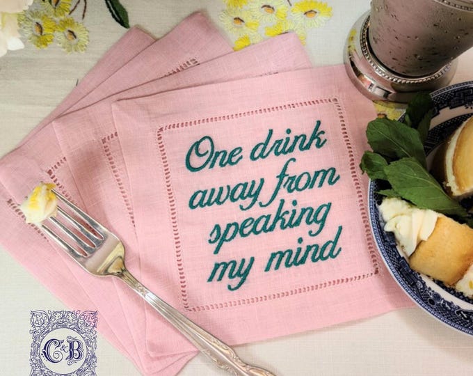 Custom Embroidered Linen Cocktail Napkins, Your Text or Ours, Multiple Colors and Options!