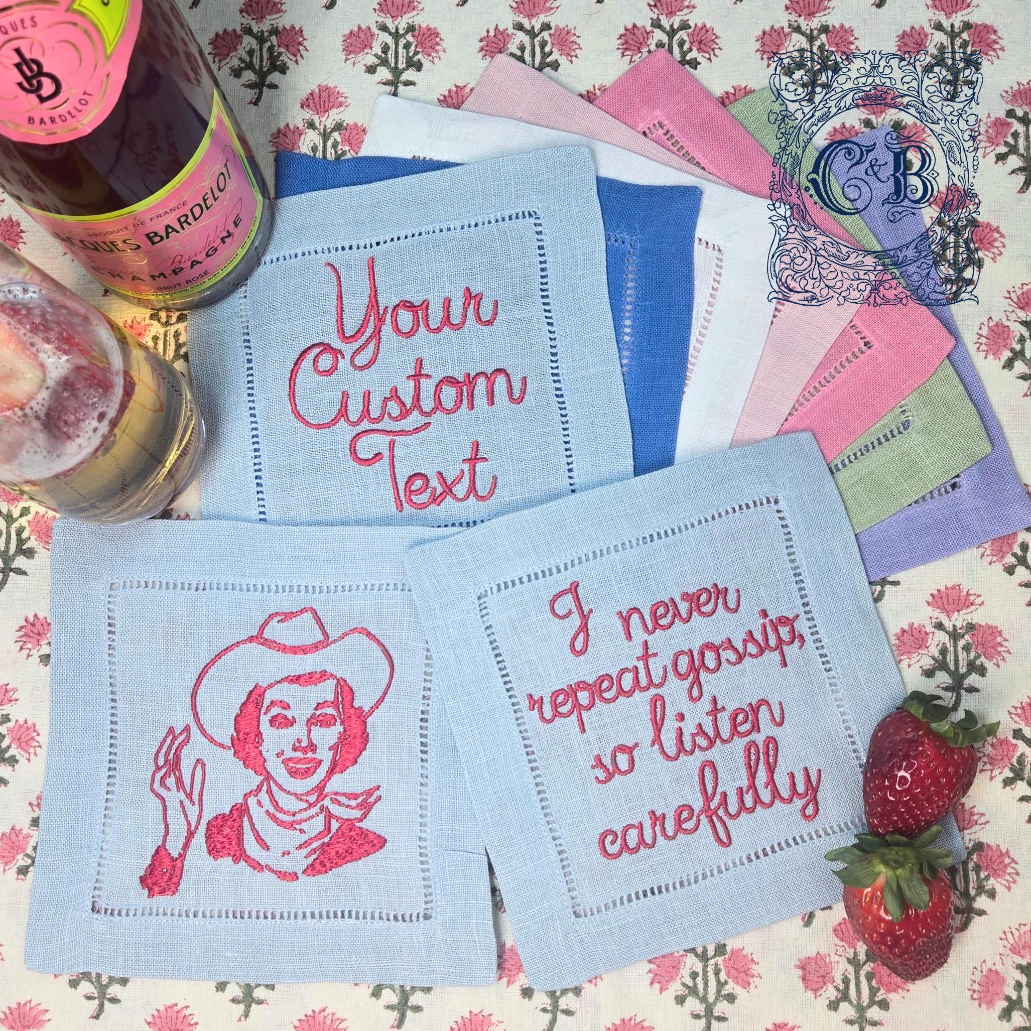 Custom Embroidered Linen Cocktail Napkins, Easily Customizable - Etsy