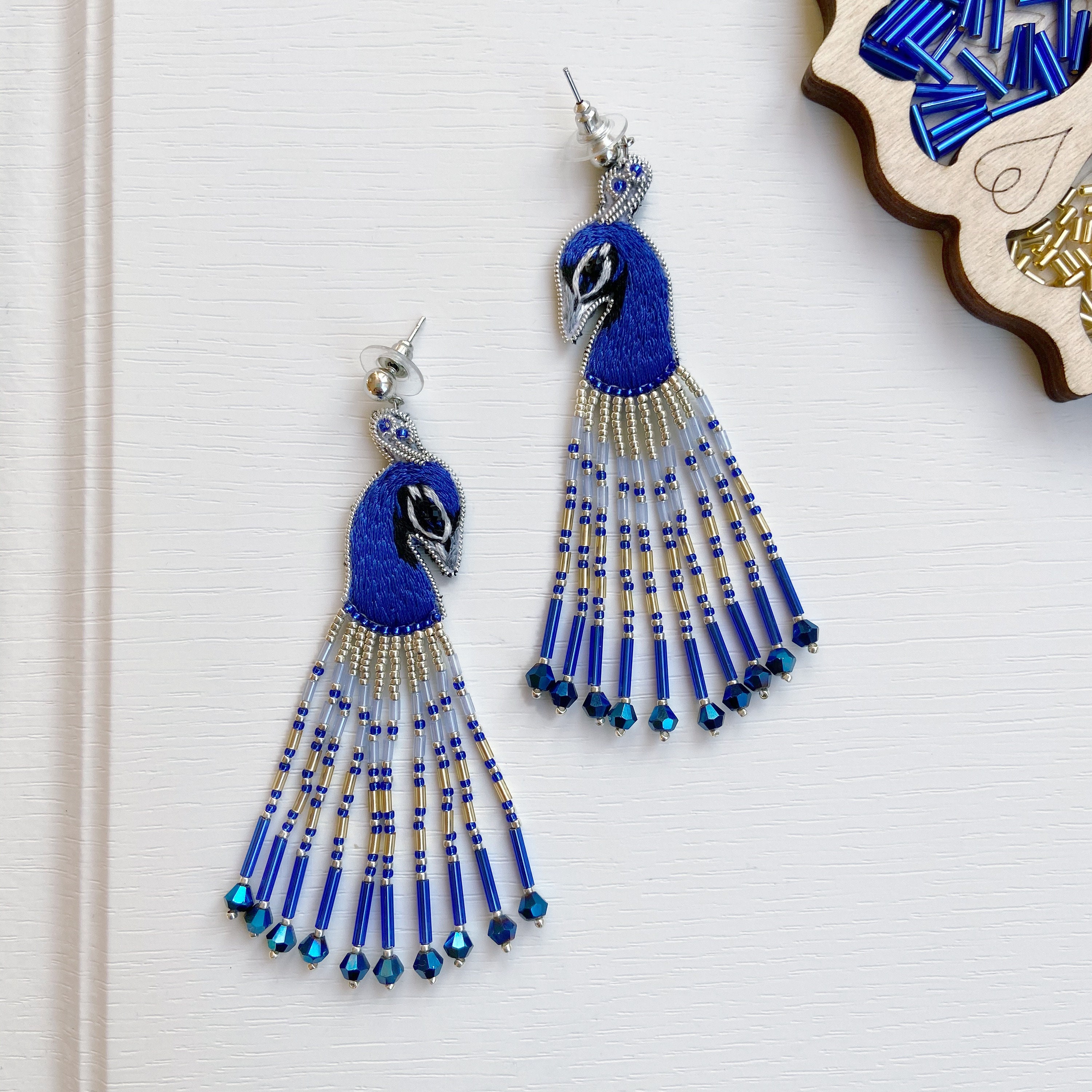 Fringe earrings Peacock beaded bird earrings as a bird Etsy