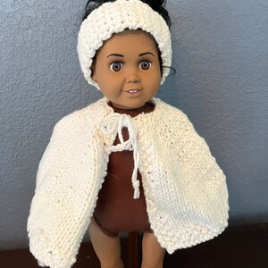 White knit cape with ear warmers