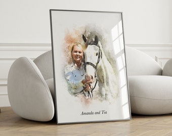 Personalised Watercolour Horse Dog Cat Portrait | Personalised Pet | Birthday Gift | Gifts for Dog & Horse Lovers | Pet Loss | Custom Art