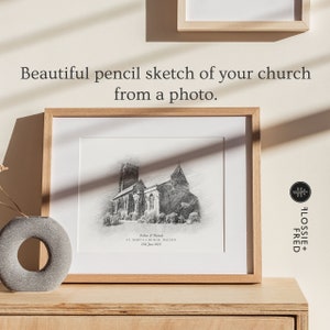 Bespoke Personalised Pencil Sketch Church Portrait Print | Drawing | Wedding Venue | Home | First Home | Leaving Gift | Retirement Gift