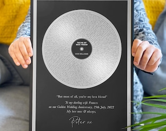 Personalised Silver Metallic Record Print | Wedding Song | Song Lyrics | Framed | Birthday | Gift | Wedding | Silver Anniversary | Wall Art