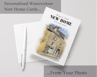Personalised Watercolour New Home Card from Your Own Photo | Custom Greeting Cards | Housewarming Cards