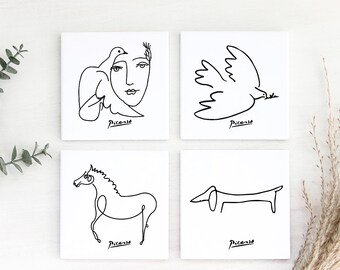 Picasso One Line Art Drawing Ceramic Coffee, Tea, Drinks Coasters - Set of 4 | Perfect Gift for Mums, Mothers Day & Art Lovers