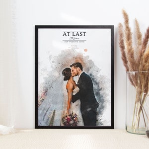 Personalised Watercolour Wedding Photo & Song Lyrics Art Print | Portrait | Gifts For Couples | Anniversary Gift| Unique Wedding Gift