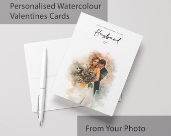 Personalised Watercolour Anniversary Card from Your Own Photo | Paper Anniversary | Wedding Photo | Wedding Day Art |