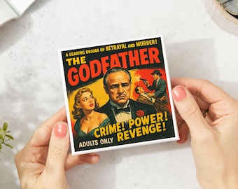 The Godfather Art Drinks Coaster in 1950s B-Movie Style Print, Retro Decor, Cult Classic Movie Coaster, Vintage Mafia Decor