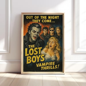 The Lost Boys Art Poster, 1950s B-Movie Style Print, Horror Retro Art, Classic Movie Poster, Digital Download, Available in UK and US sizes.