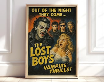 Póster artístico de The Lost Boys, impresión estilo película B de los años 50, arte retro de terror, póster de película clásica, descarga digital, disponible en tamaños del Reino Unido y EE. UU.