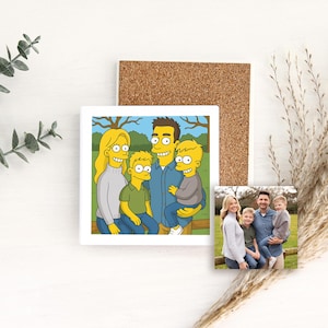 Personalised Cartoon Style Drinks Coaster, Custom Portrait Personalized Fun Gift for Him or Her | Personalised Birthday Gift