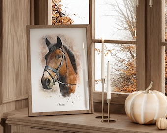 Personalised Watercolour Horse Portrait Print from your Photo | Horse Art | Birthday Gift for Horse Lovers | Custom Pet Gifts