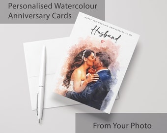 Personalised Watercolour Anniversary Card from Your Own Photo | 1st Paper Anniversary | Wedding Day Photo Art Memories