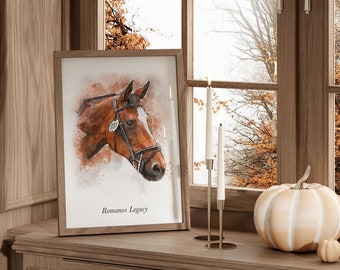 Personalised Watercolour Horse Portrait Print | Pet | Horse Art | Horse Memorial | Dog Loss | Gifts for Horse Lovers | Pet Loss | Bespoke