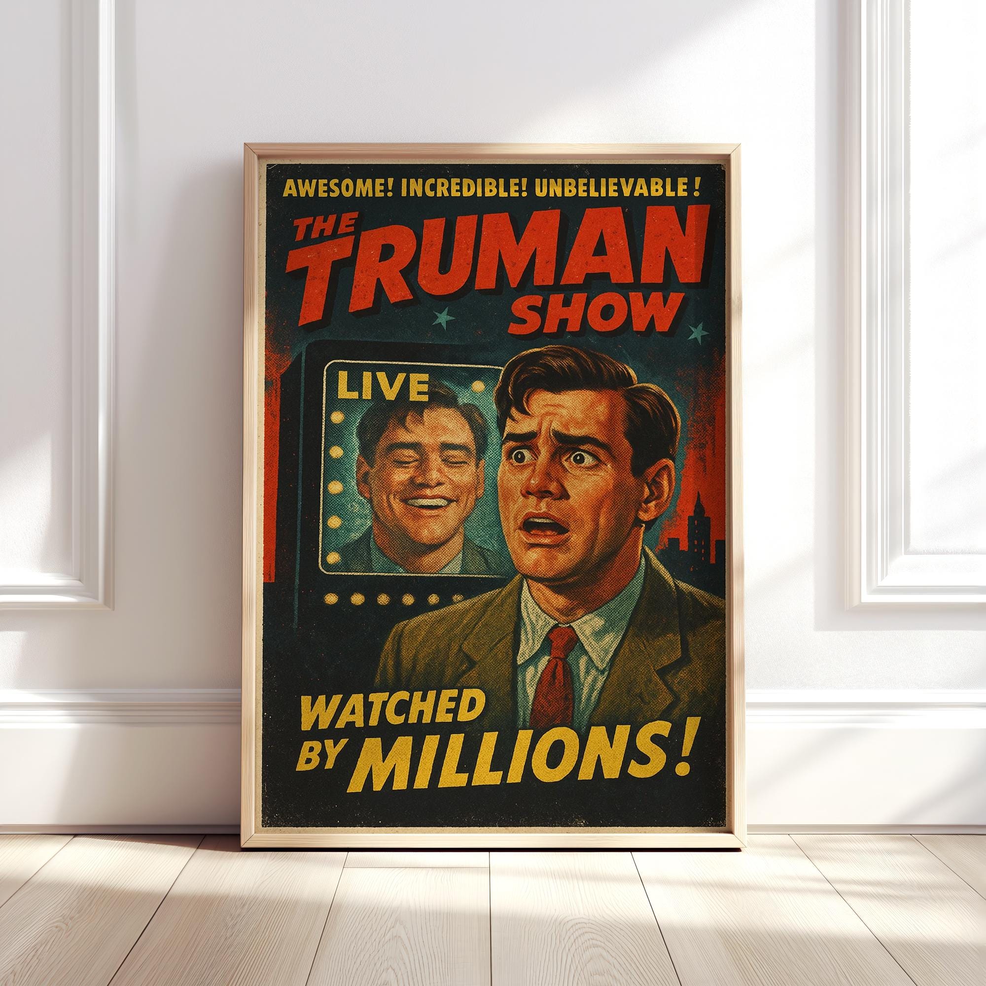 トゥルーマン・ショーのポスター – 1950年代のレトロなB級映画風