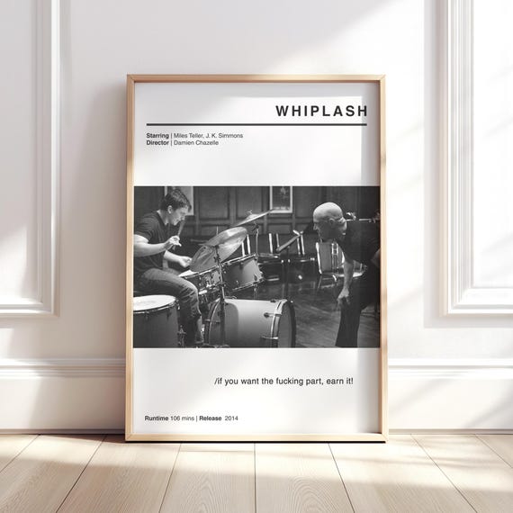 Whiplash Movie Poster - Minimalist Film Art Print, Jazz Music Wall Decor, Drum & Movie Lover Gift, Modern Cinema Artwork, Framed or Unframed