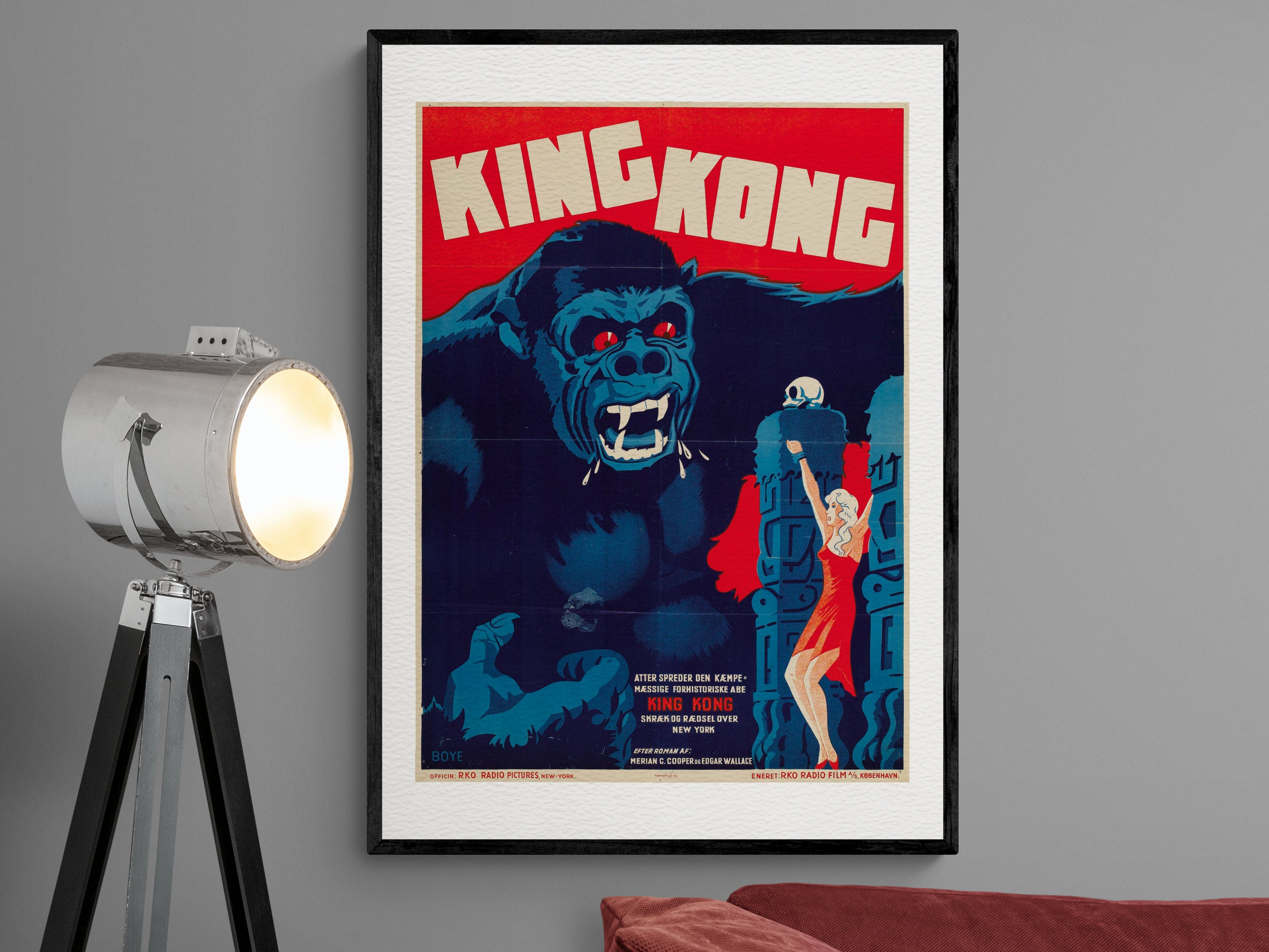 Vintage King Kong Movie Poster 1933 Film Illustration Art Etsy