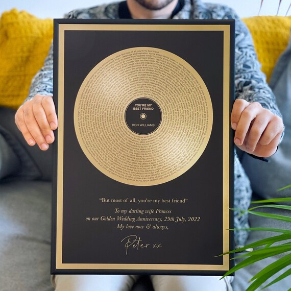 Personalised Custom Gold Metallic Record Print Wedding Song Etsy