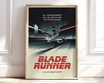 Pôster de Blade Runner com design gráfico suíço inspirado em meados do século XX | Decoração retrô | Download digital | Tamanhos disponíveis (EUA e Reino Unido)