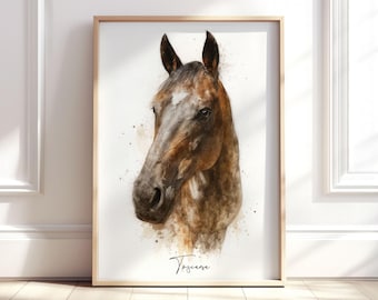 Retrato personalizado de caballo, perro y gato en acuarela. Regalo de cumpleaños para amantes de las mascotas, conmemoración de pérdidas y recuerdos. Arte mural personalizado.