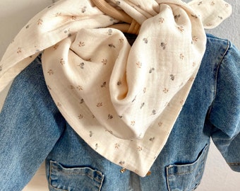 Chèche foulard bébé enfant double gaze de coton écru fleuri