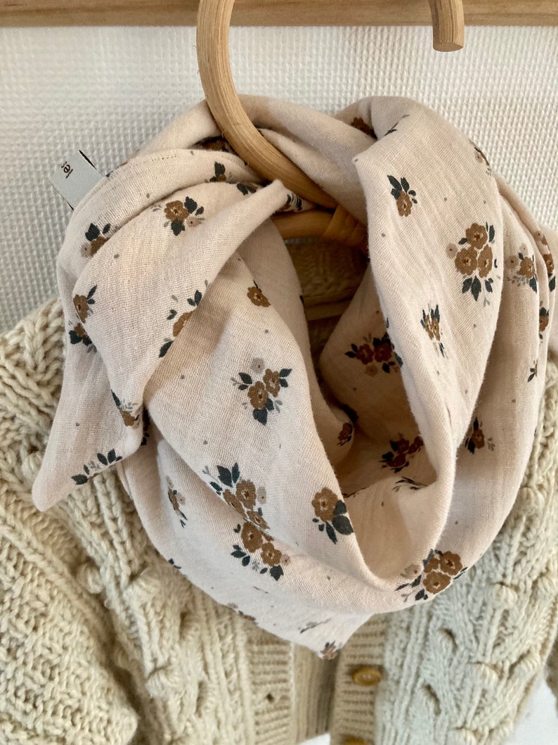 Baby child double gauze bandana scarf in floral organic cotton image 4