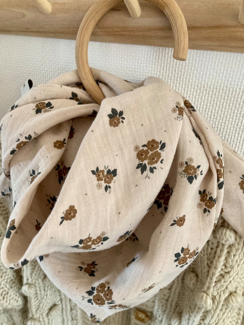 Foulard chèche bandana bébé enfant double gaze de coton bio fleuri image 3