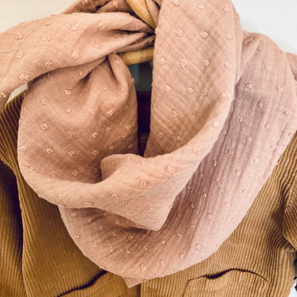 Chèche scarf bandana child double gauze cotton plumetis soft pink