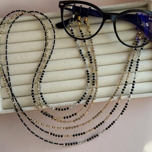 Beaded Eyeglass Chain: Sunstone, Crystal & Labradorite - Gold or Rhodium
