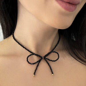 Bow bead necklace, Ribbon necklace