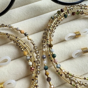 Beaded Eyeglass Chain with Agate, Natural Stone Glasses Holder Necklace for Women